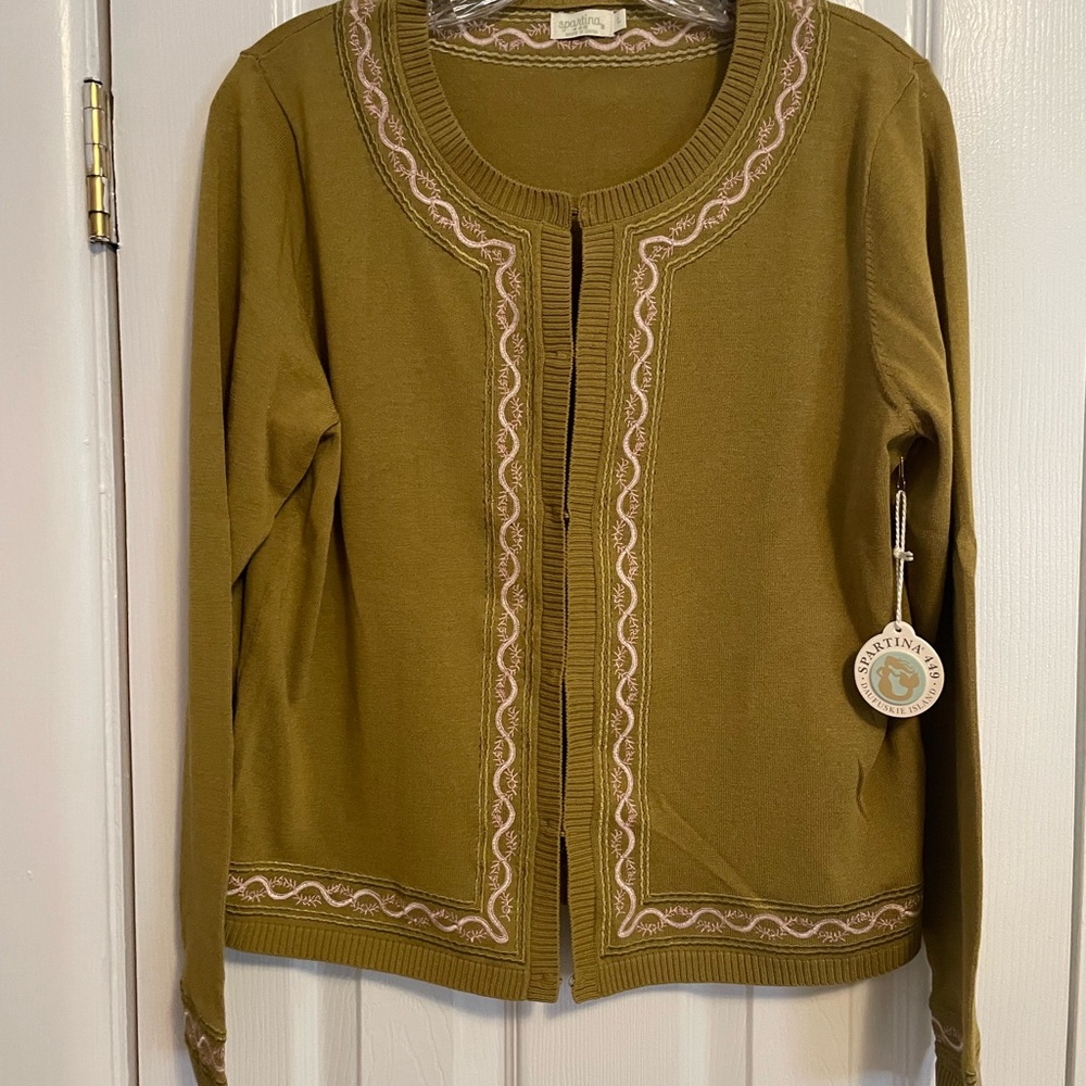 Spartina Olive Green Cardigan Sweater
